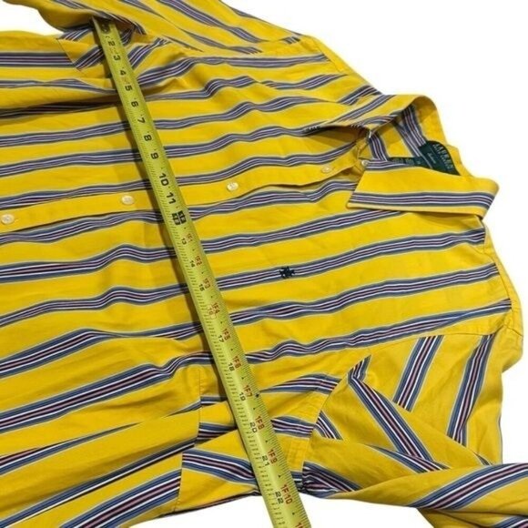 Lauren Ralph Lauren Yellow Striped Boxy Button Down Peasant Bohemian Artsy 1X - Picture 10 of 11